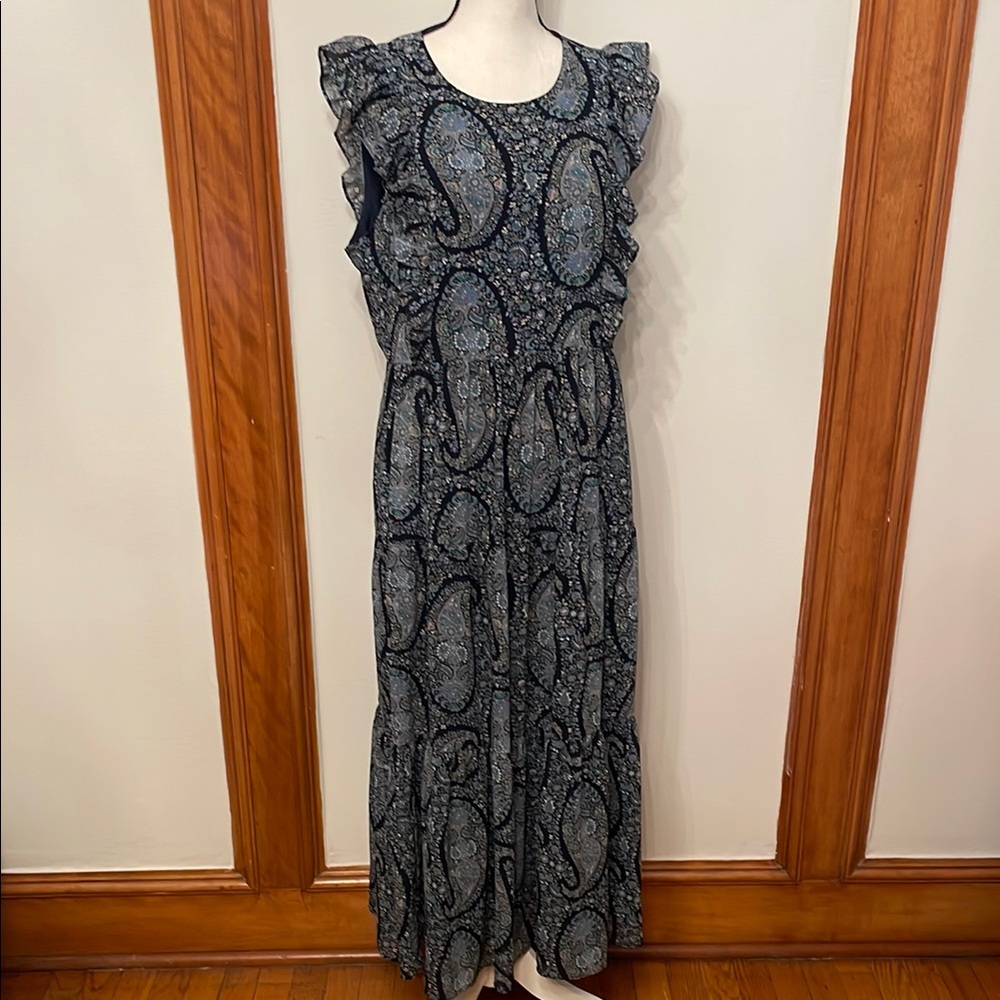 J. Crew Blue and Green Flutter Sleeve Maxi Sundress